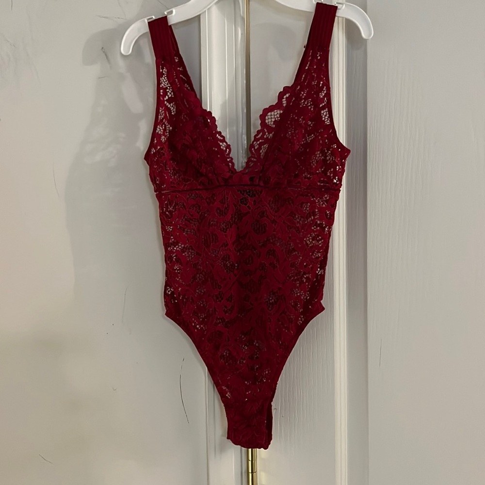 Victoria’s Secret one piece lace bodysuit deep red size extra small